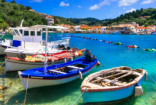 Fototapeta Naklejka Na Ścianę i Meble -  Beautiful authentic Greece - pictorial bay with fishing boats in Paxos. Ionian islands