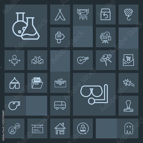 Modern, simple, dark vector icon set with mask, camera, laptop, laboratory, lock, fear, computer, halloween, freelance, scary, sport, whistle, object, retro, shiny, transportation, diving, paper icons photo