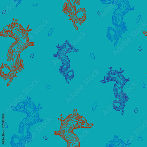 Seamless pattern - seahorse.