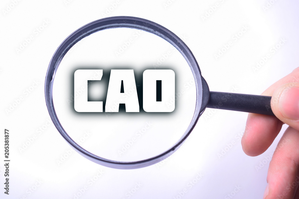 Businessman looking at a magnifying glass word:CAO Businessman looking at a magnifying glass word:CAO