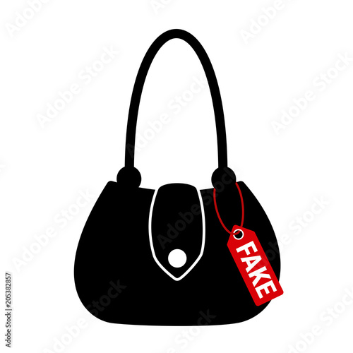 Fake and counterfeit luxurious handbag and bag. Replica and illegal imitation is sold by seller in the shop and store. Vector illustration