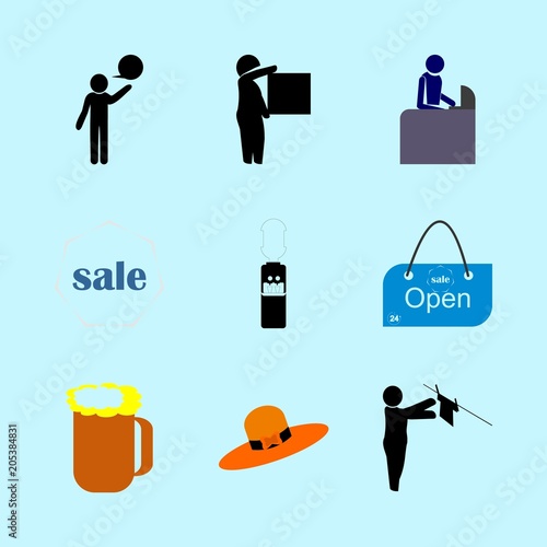 icons about Human with conference, beer glass, bubble, parcel and amusing