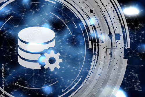Database concept, on internet network  background. 