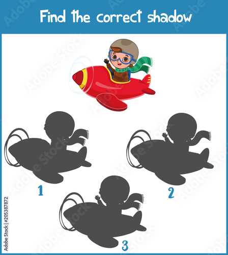 Find the correct shadow. Educational game for kids. Cartoon Vector illustration.
