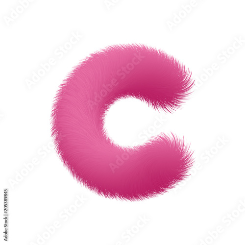 High Quality 3D Shaggy Letter c on White Background . Isolated Vector Element