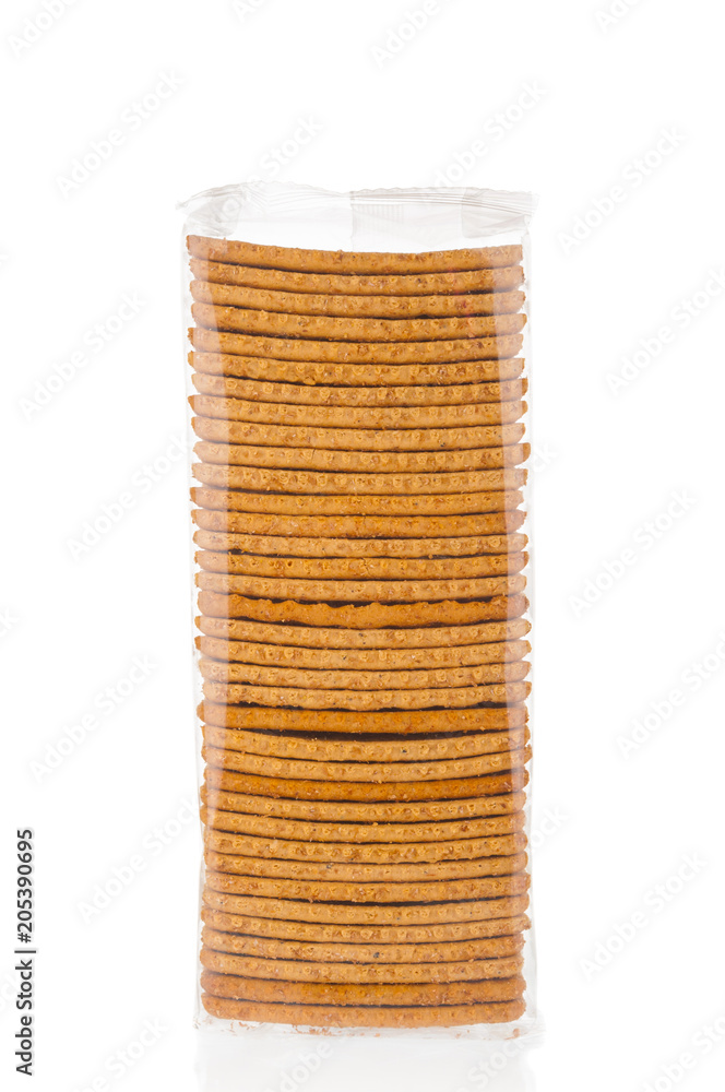 Stack of crackers in pack on white background Stack of crackers in pack on white background