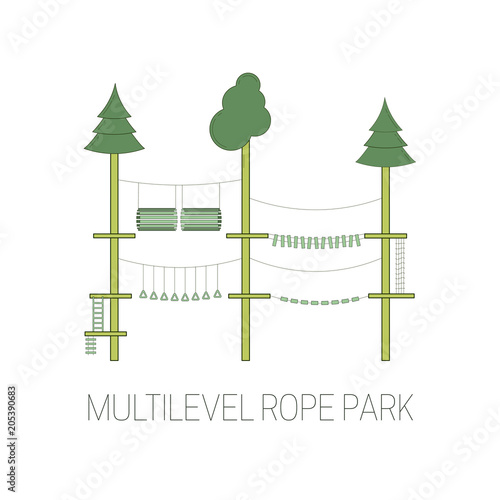 Multilevel rope park. Vector illustration.