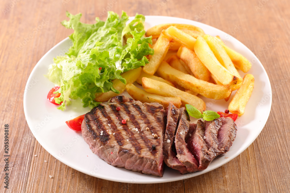 grilled beef steak and french fries grilled beef steak and french fries