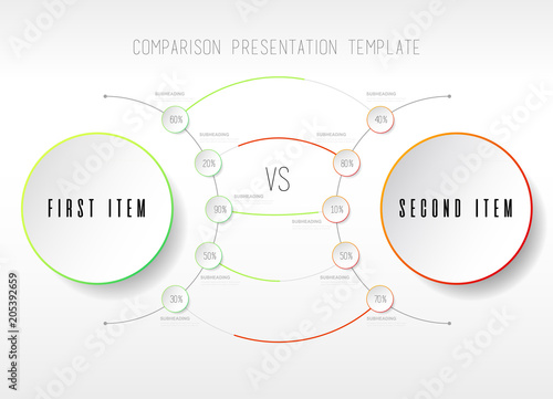 Two items comparison vector template with circles.