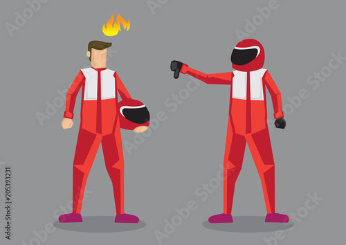 Thumbs Down For Competitor Car Racer Cartoon Vector Illustration