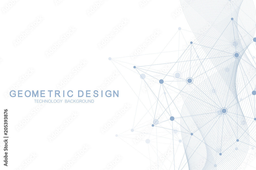 Abstract molecular network pattern with dynamic lines and points. Flow wave, sense of science and technology graphic design. Vector geometric illustration.