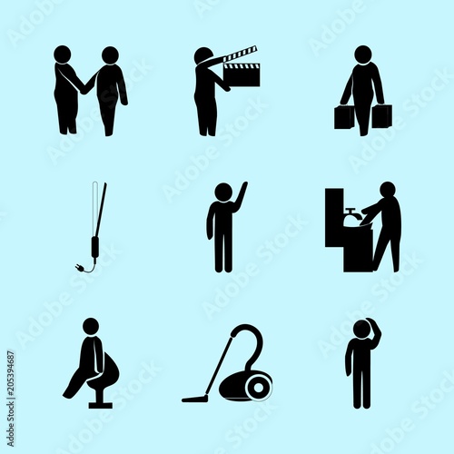 icons about Human with voice, relaxation, pictogram, housework and promotion