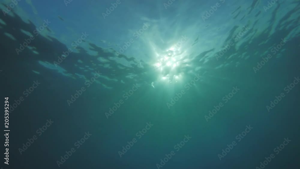 Abstract Water surface with sunbeams underwater shot Abstract Water surface with sunbeams underwater shot