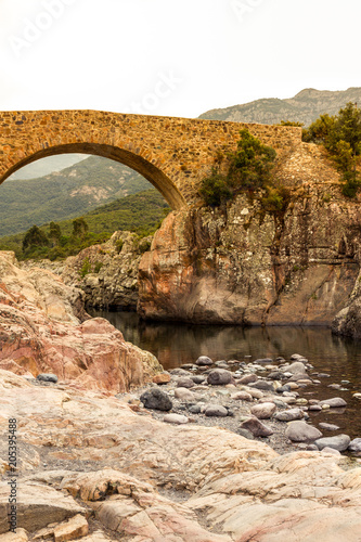 GALERIA, CORSICA - SEPTEMBER 2013: Ponte Vecchiu River Fango