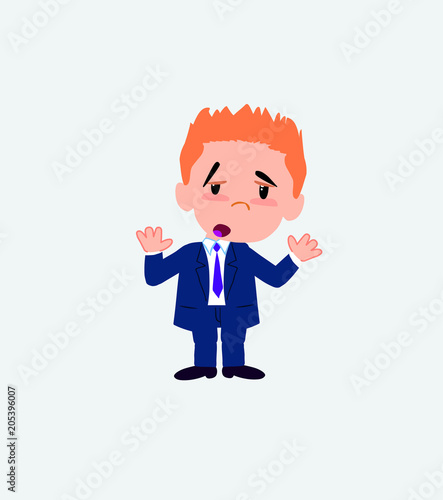 Businessman makes a gesture of tired resignation.