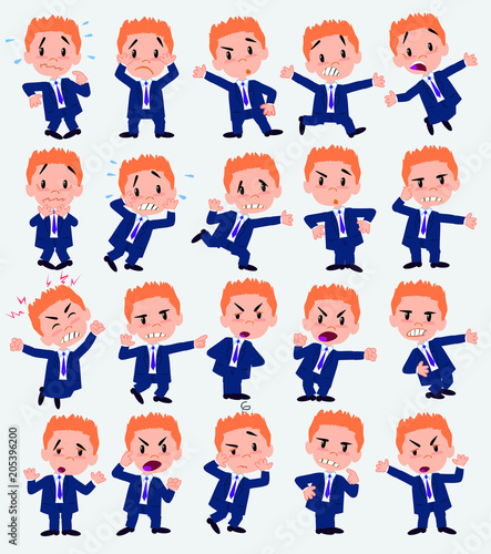Cartoon character boy in a swimsuit. Set with different postures  attitudes and poses  always in negative attitude  doing different activities in vector vector illustrations.
