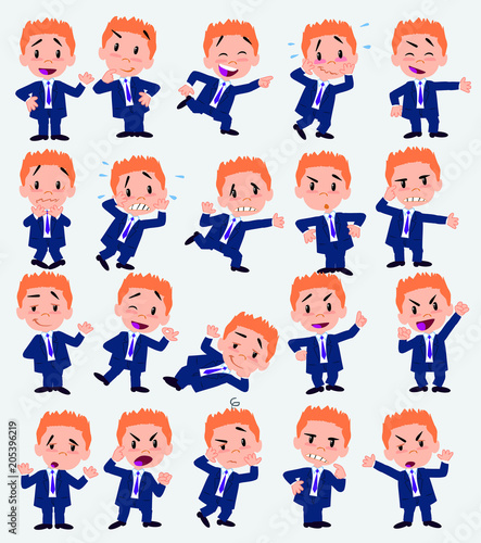Businessman in a swimsuit. Twenty eight expressions and basics body elements, template for design work and animation. Vector illustration to Isolated and funny cartoon character.