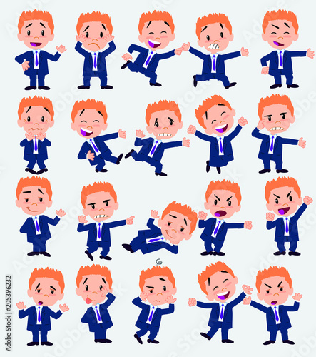 Businessman in a swimsuit. Twenty eight expressions and basics body elements, template for design work and animation. Vector illustration to Isolated and funny cartoon character.