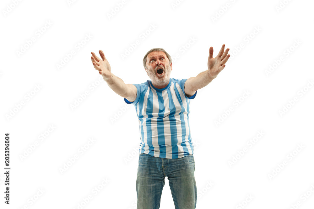 The unhappy and sad Argentinean fan on white background The unhappy and sad Argentinean fan on white background