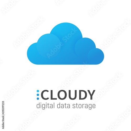 Blue cloud isolated vector. Data storage logotype on white background. Weather logo