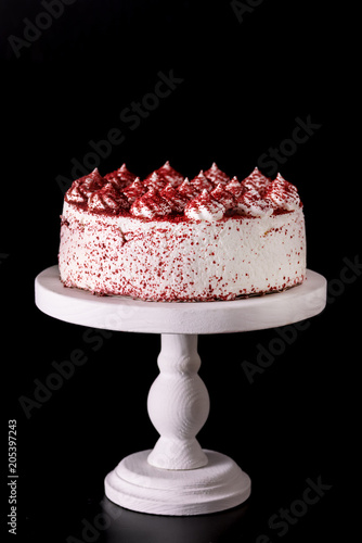 Tasty and Beautiful Homemade Red Velvet Cake on Black Background Vertical Beautiful Dessert