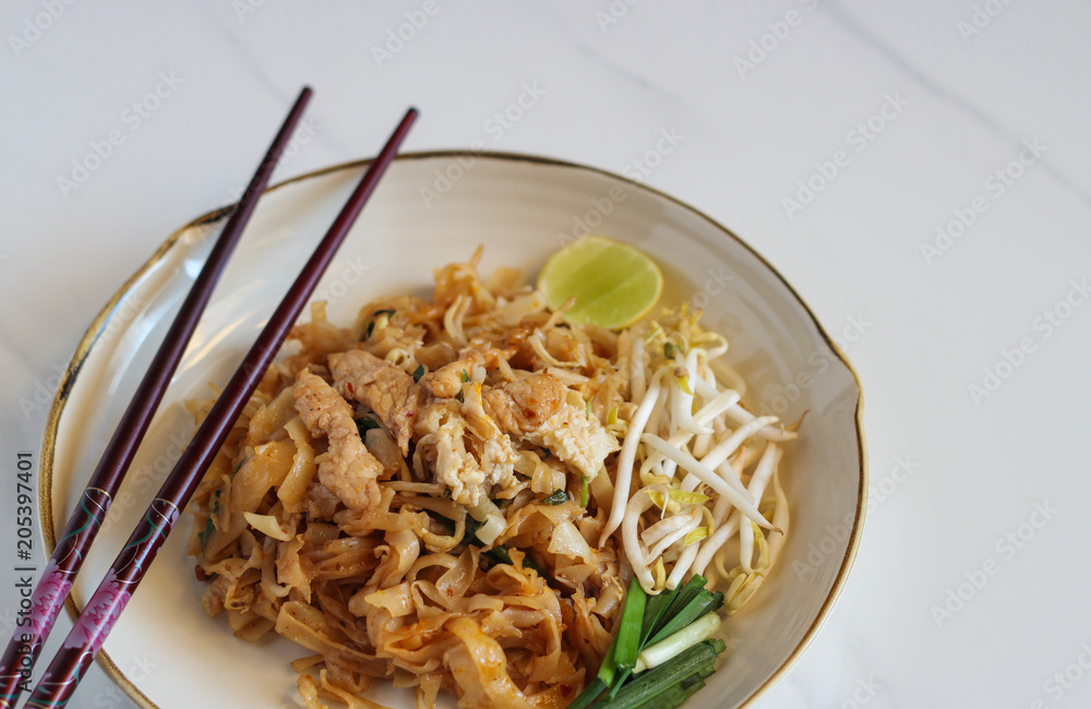 Thai food Pad thai , Stir fry noodles in padthai style Stock Photo