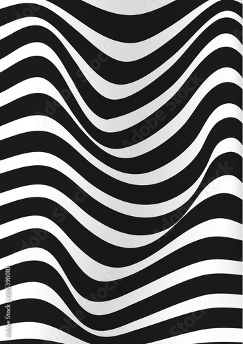 Black and white lines. Musical waves, equalizer. 3d abstract vector background. Linear art. Motion design.