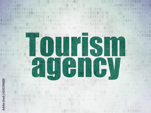 Tourism concept: Painted green word Tourism Agency on Digital Data Paper background