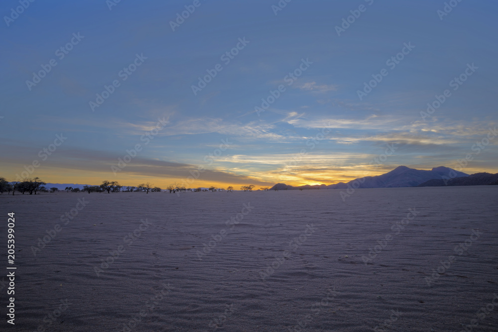 Wide open spaces at sunrise in the desert