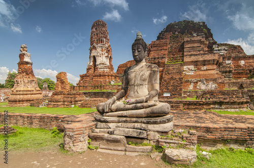 Buddha Statue at Wat Mahathat Buddhist temple ruins, Ayutthaya,Thailand.