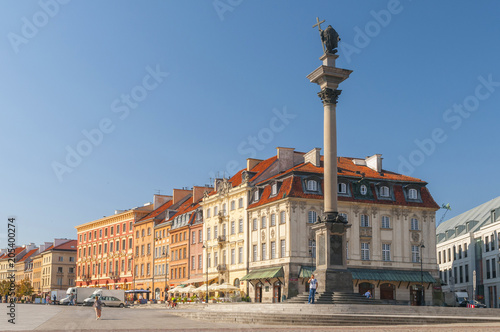 Old town square on Warsaw with king Sigismund III Vasa monument, Poland.