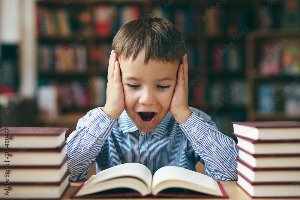 Enthusiasted boy reading Enthusiasted boy reading