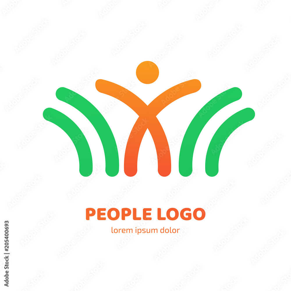 Obraz premium Human character vector logo template creative illustration. Abstract man figure sign.