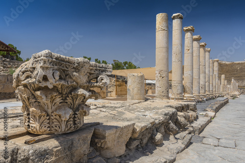 Ruins of the Roman Byzantine city Scythopolis, Tel Beit Shean National Park, Israel. photo