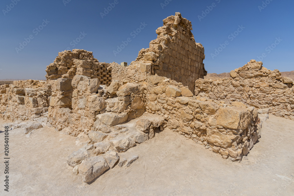 Masada ruins of an ancient fortress on the eastern edge of the Judean desert, Israel.