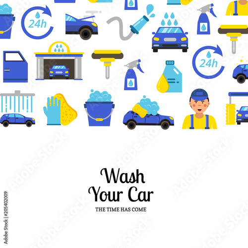 Vector background with car wash flat icons