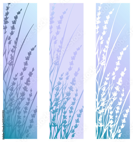 Vertical banners look like bookmarks or postcards with lavender flowers