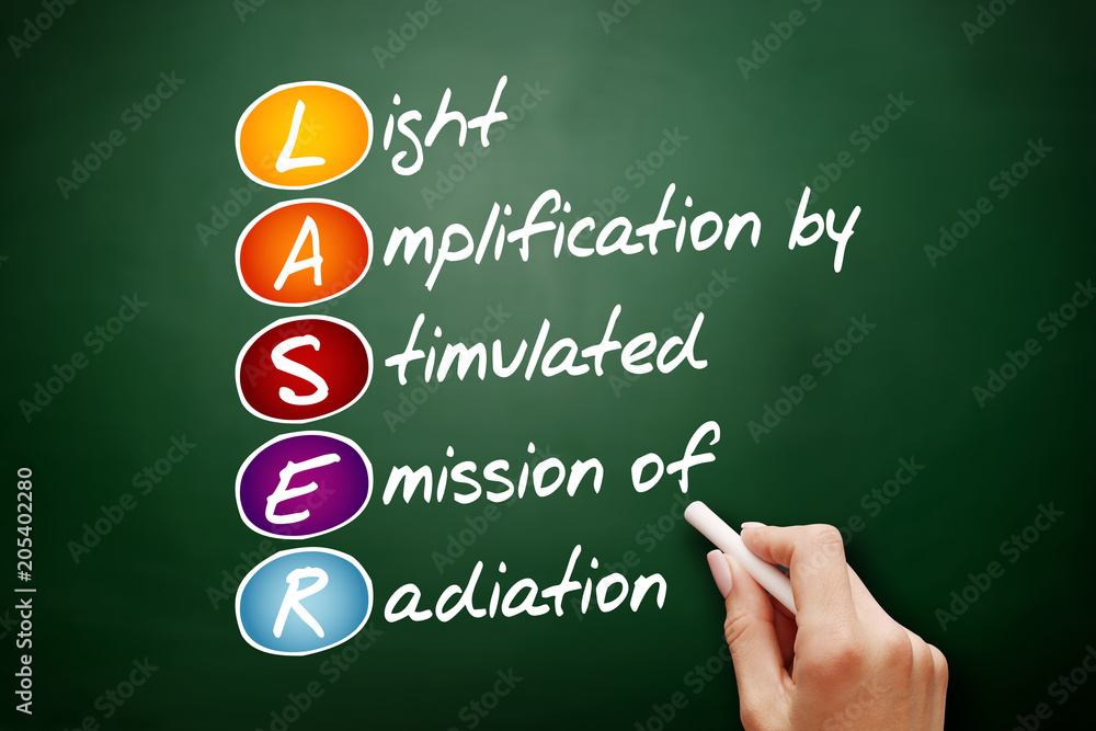 LASER - Light Amplification by Stimulated Emission of Radiation acronym,  technology concept on blackboard Stock Photo | Adobe Stock