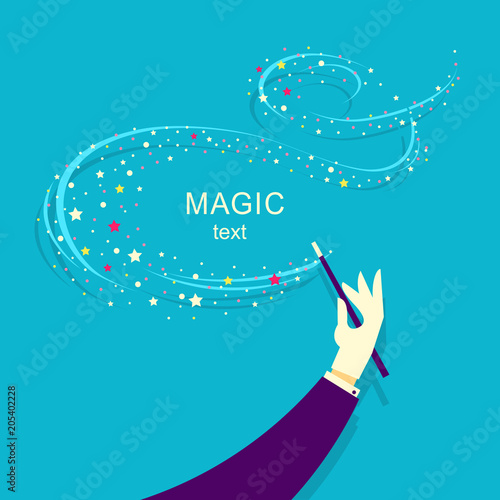 Magician hand and Magic wand background illustration.