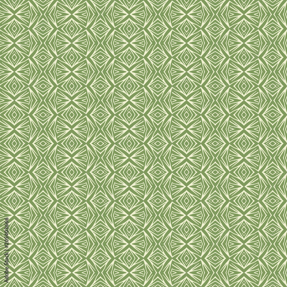 Green Geometric pattern in repeat. Fabric print. Seamless background, mosaic ornament, ethnic style. Green Geometric pattern in repeat. Fabric print. Seamless background, mosaic ornament, ethnic style.