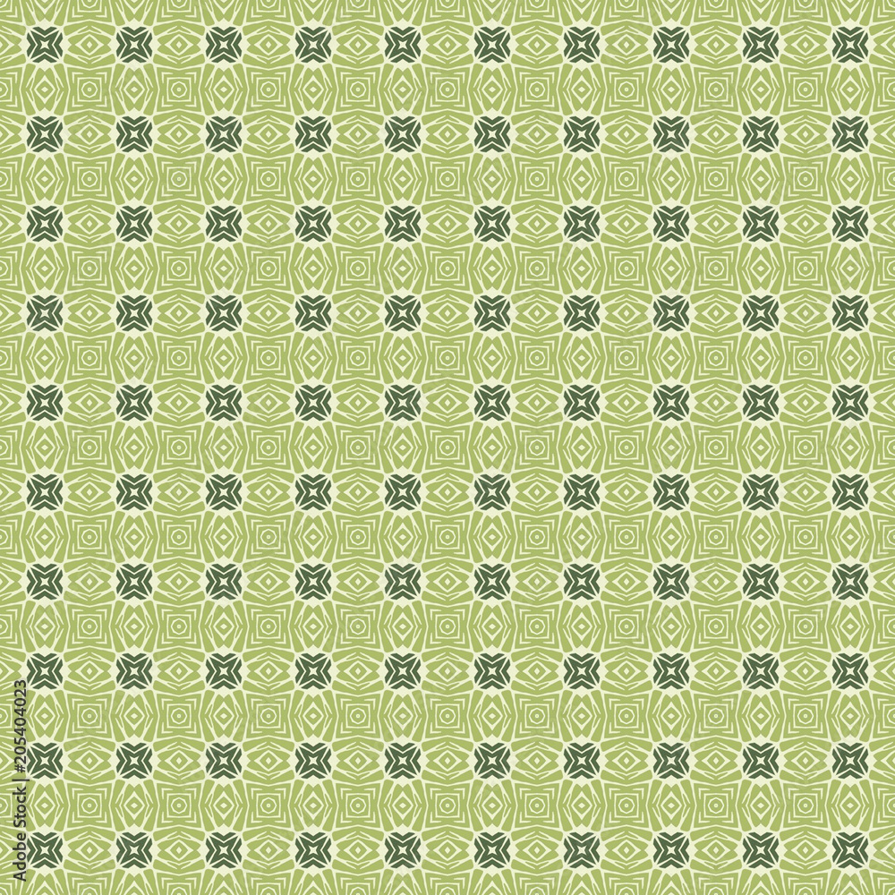 Green Geometric pattern in repeat. Fabric print. Seamless background, mosaic ornament, ethnic style. Green Geometric pattern in repeat. Fabric print. Seamless background, mosaic ornament, ethnic style.