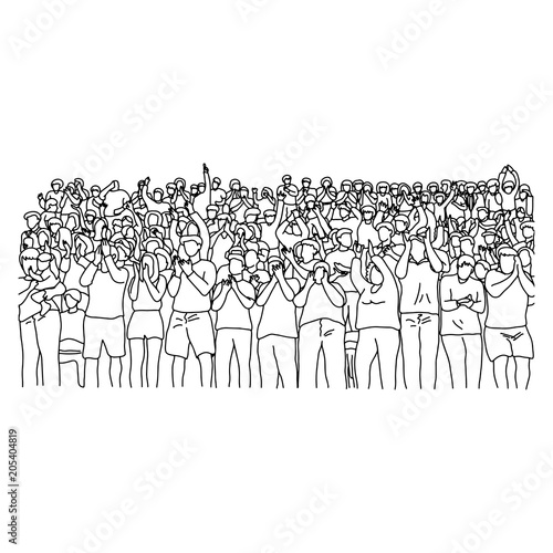outline crowd people on stadium vector illustration sketch hand drawn with black lines isolated on white background