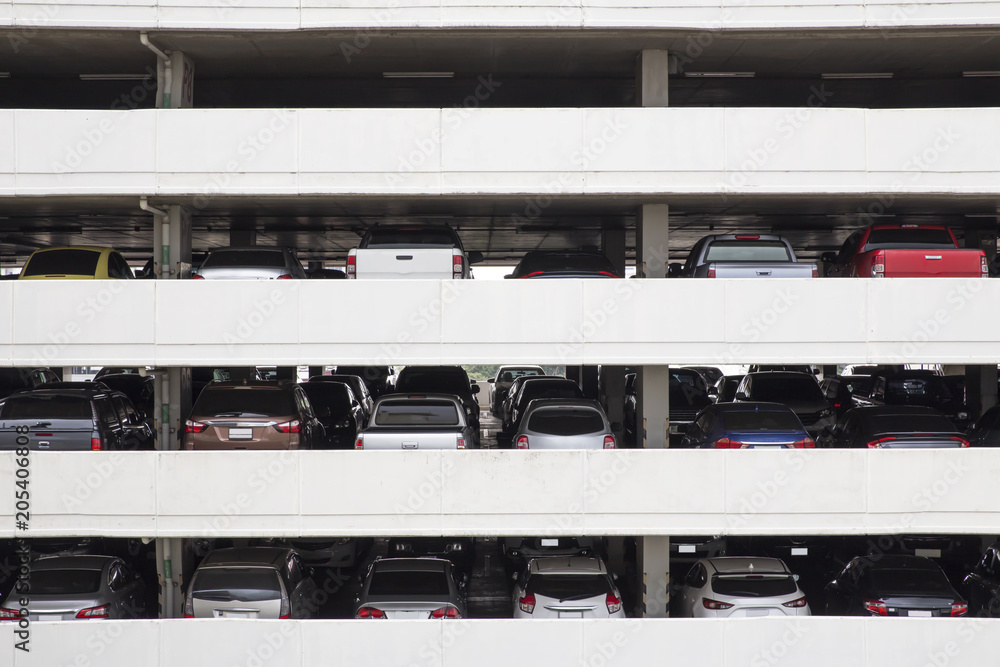 Building Parking Deck Levels and rows in high building in the city .view from the opposite parking garage Building Parking Deck Levels and rows in high building in the city .view from the opposite parking garage