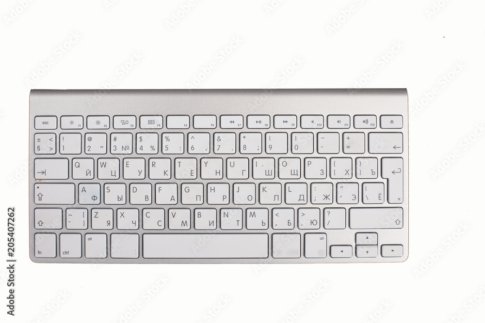 Modern aluminum keypad view from above is isolated Modern aluminum keypad view from above is isolated