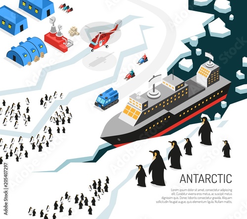 Antarctica Icebreaker Penguins Settlement Poster 