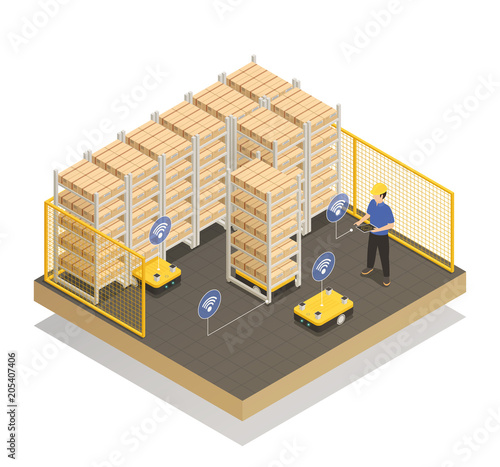 Smart Industry Robots Isometric Composition 