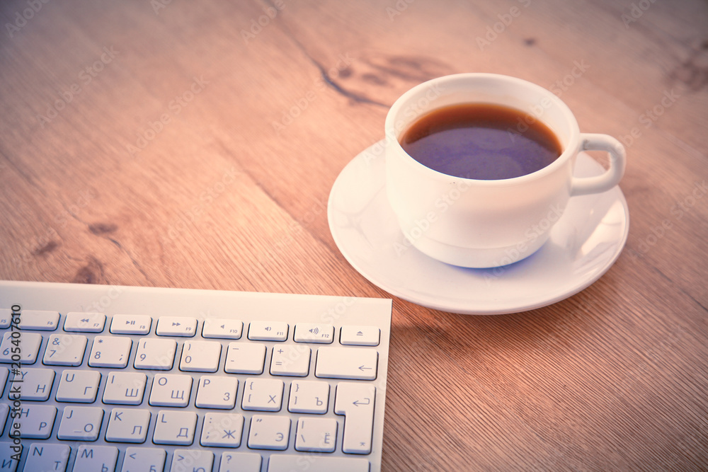 Office table with blank notepad and coffe Office table with blank notepad and coffe
