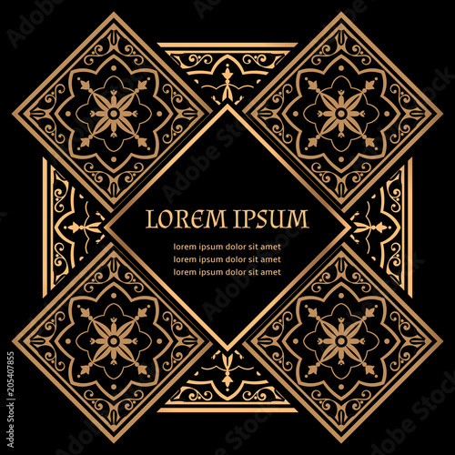 Luxury background vector. Golden royal pattern. Vintage tile frame design for beauty spa, wedding ceremony, holiday ramadan greeting card, menu covering, anniversary template, christmas and new year.
