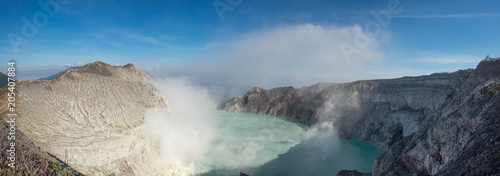 Panorama view on crater Kawah Ijen. At Bondowoso, Indonesia