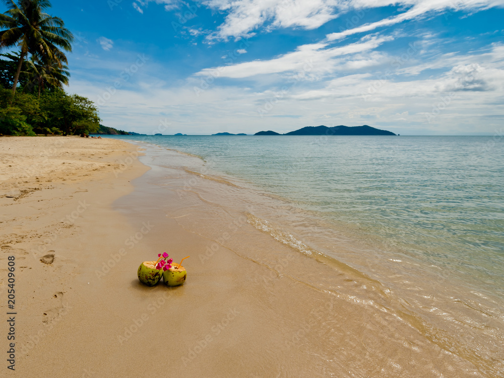Two coconut on the sandy beach. Two coconut on the sandy beach.